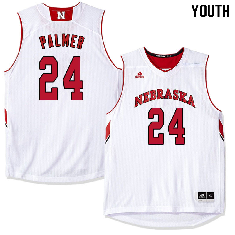 Youth Nebraska Cornhuskers #24 James Palmer College Basketball Jersyes Sale-White - Click Image to Close